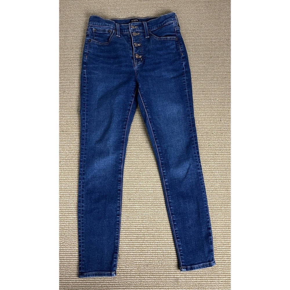 J Crew 10"High Rise Skinny‎ Jeans Button Fly Blue Denim Size 27  Blue